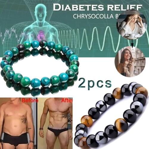 2pcs Chrysocolla Malachite Bracelets For Lovers Unisex 8/10mm Natural Stone Tiger Eye Beads Bracelet Diabetes Relief Jewelry