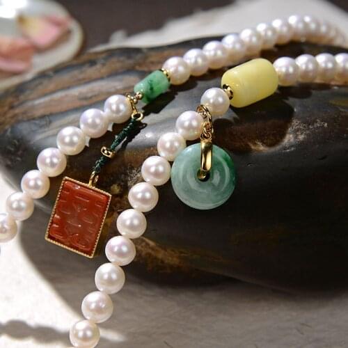 Natural pearl bracelet with 925 sterling silver Hand-woven bracelets for women jade jewelry add amber beads