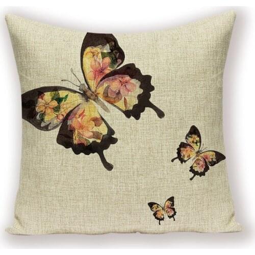 Flowers Butterfly Cushion Cover Shabby Chic Plant Throw Pillow Case Colorful Home Decor Sofa Cushions Covers Farmhouse Pillows