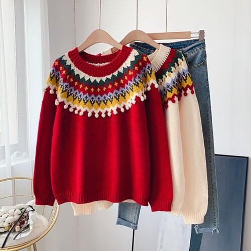 Floral Jacquard Sweater Kawaii Knitted Pullover Womens Sweater Warm Sweet Long-sleeved Fashion Top 2021 Autumn Winter New