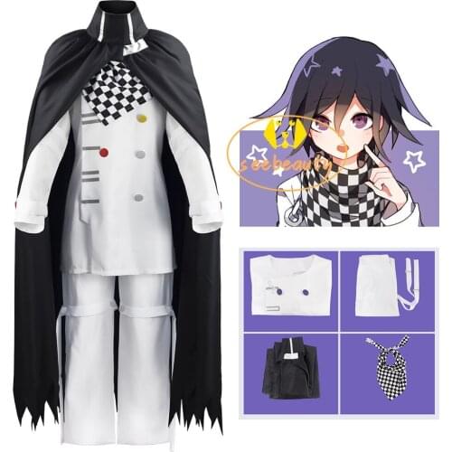 Danganronpa V3 Kokichi Oma Cosplay Costume Cloak Ouma White Suit Blackish Purple Wig Halloween Carnival Party Mardi Gras Outfit