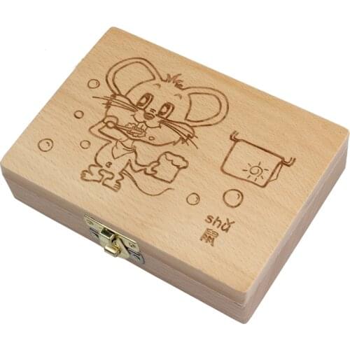 Tooth Box organizer for baby save Milk teeth Wood storage box great gifts 3-6YEARS creative for kids Chineses zodiac RAT