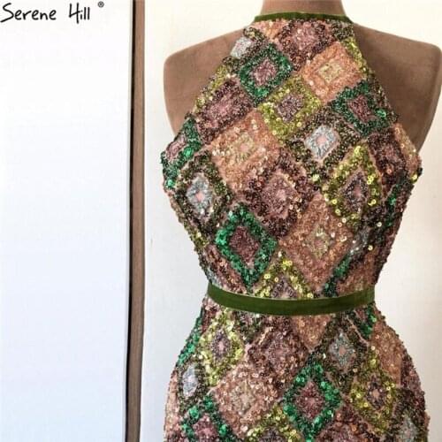 Dubai Multicolored O-Neck Sexy Sparkle Prom Dresses 2020 Off Shoulder Sequins Luxury Prom Gowns Serene Hill BLA60996