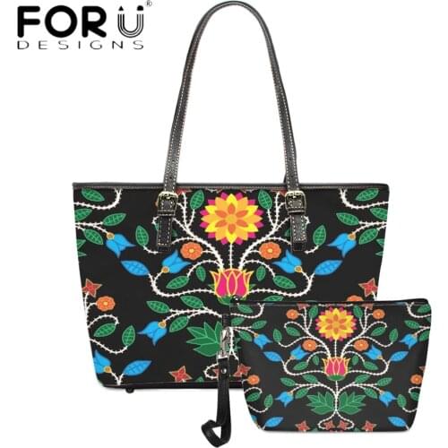 FORUDESIGNS Women PU Leather Handbags Set Art Flower Pattern Printing Female Luxury Shoulder Bags Party Business Bolas Totes Bag
