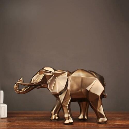 Geometric abstract golden elephant statue resin animal craft retro home decoration elephant sculpture decorations creative gift