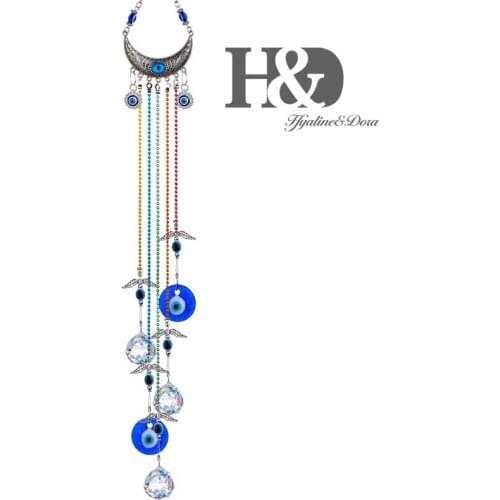 H&D Hanging Turkish Amulet Blue Evil Eye Charm Pendant Glass Ball Prism Suncatcher Metal Moon Angel Part Rainbow Maker Pendants