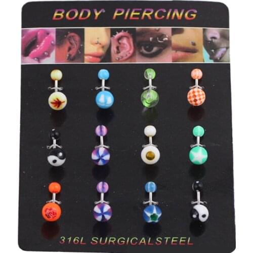 12PCS Mix Belly Button Rings 316L Surgical Steel Navel Rings Belly Piercing Nombril Ombligo Women Men 1.6*10mm Body Jewelry
