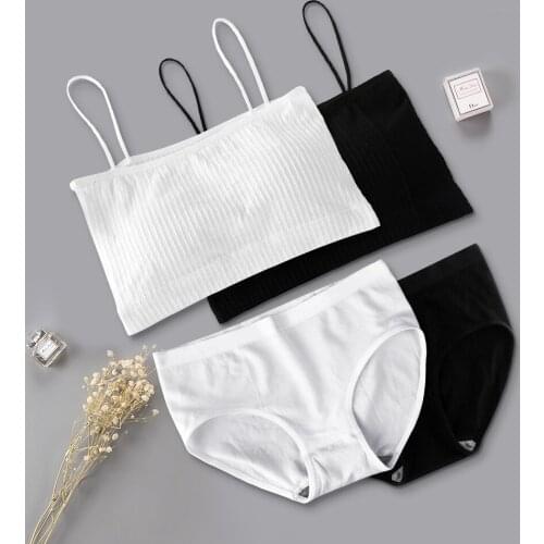 Perfering Bra Set Cotton Underwear Set Fashion Striped Bras Noble Girl Lingerie Sets Push Up Sexy Women Bra And Panty Sets White
