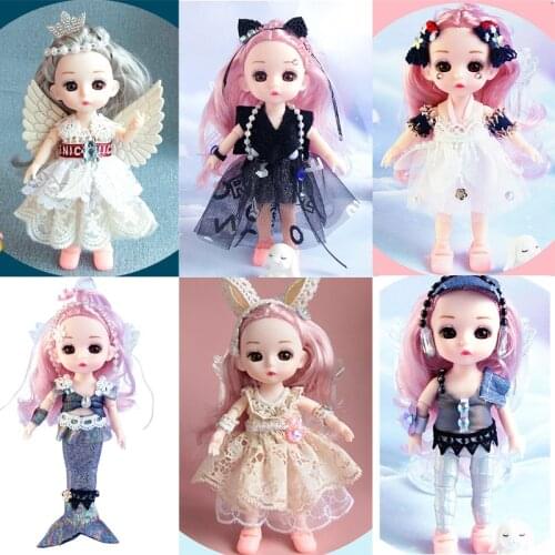 16CM BJD Doll and Clothes Shoes 13 Joints 3D Eyes Fashion Princess Wedding Dress Long Hair Mermaid Dolls for Girls Gift Diy Toy