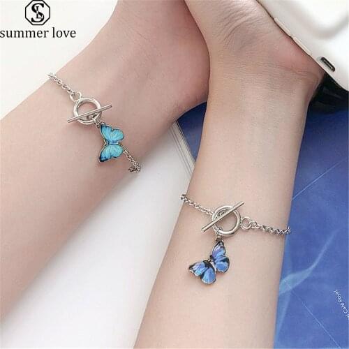 Lovely Enamel Butterfly Charm Bracelet for Couples Silver Color Chain Friendship Bracelets Gift