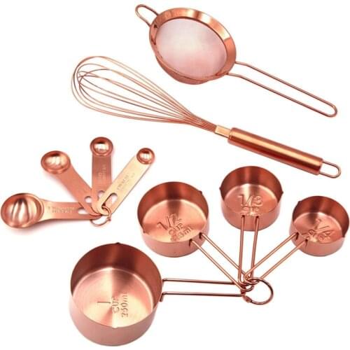 10 Piece Baking Tools Set Gold Cooking And Baking Utensil Set Stainless Steel Rose Gold Measuring Cups Measuring Spoons Sets