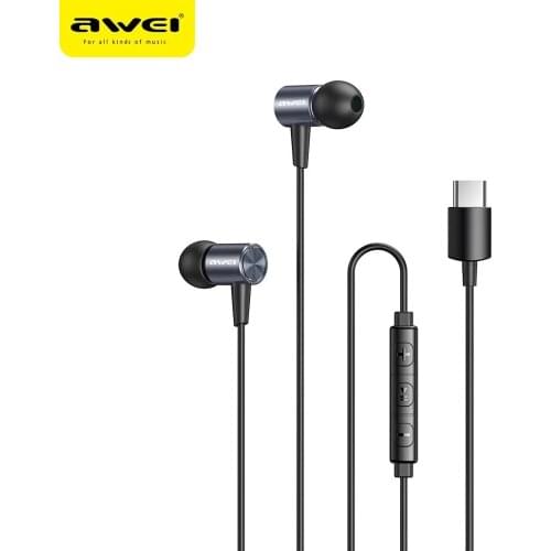 AWEI Bass Sound Earphone In-Ear Sport Earphones With mic Headset TC-2 For Xiaomi Huawei Type-C Phone
