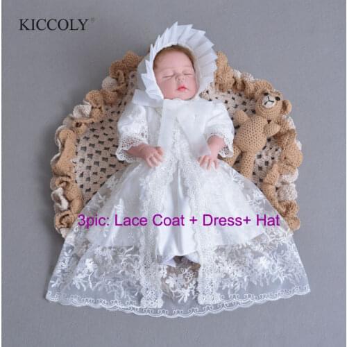Newest Brand Baby Girl Dress With Shawl + Hat for Girls Infant 1 Year Birthday Party Baptism Christening Gown High Quality