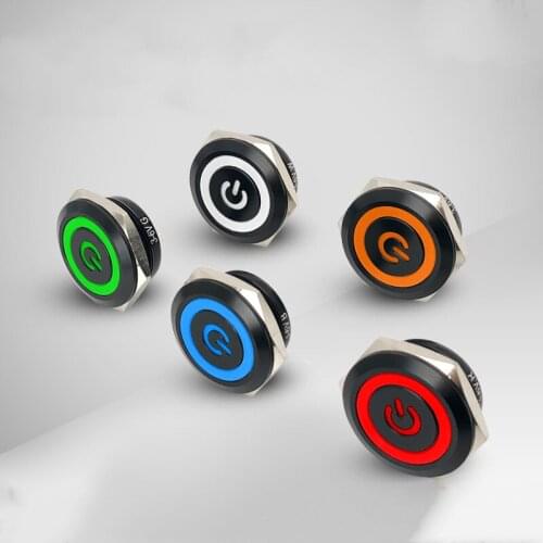 Oxidized black waterproof LED ring power light reset metal button switch modified 3V12V24V220V12mm 16mm 19mm 22mm 25mm 30mm