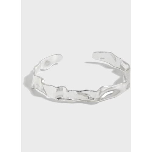 9.5MM Authentic 925 Sterling silver Irregular Texture concave-convex Geometric Cuff Bangle wider Bracelet open Jewelry C-ST219