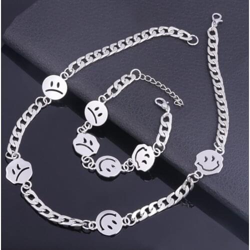 Multiple Smiley Face Crying Face Necklace Hip Hop Fashion Men And Women Personality Pendant Alloy Jewelry Accessories
