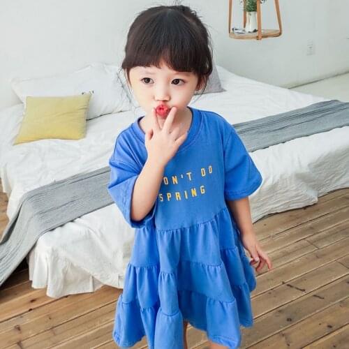 Korean Style Girls Dress 2020 New Summer Girls T shirt Dress Loose Letter Printed Toddler Dress BC877