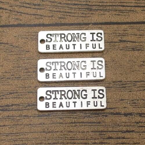 Rectangle Tags Strong Is Beautiful 20PCS/Lot 28×10mm Double Sided Pendants Handmade Jewelry Supplies Tibetan Silver-RS674