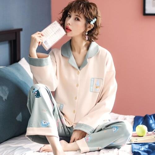 Plus Size Spring Pajama Set Sweet Tide Women Sleepwear Loose Version Cotton Lapel Winter Pajamas XXXL Cartoon Fall Pyjamas