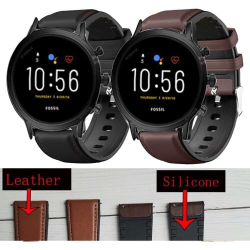 Silicone + Leather strap For Fossil Gen 5 Carlyle HR Julianna HR Band for Fossil Sport 43mm / Q Explorist HR Gen 4 Belt Band