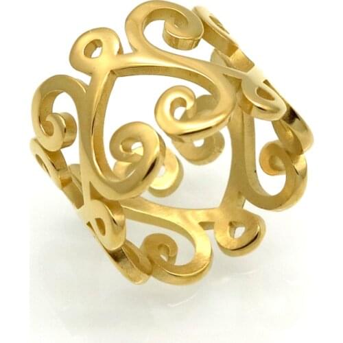 Luxury Brand Retro Style Steel Ring Gold Color Hollow Heart Knot Love Ring Party Cute Ring For Women Fashion Jewelry Gift