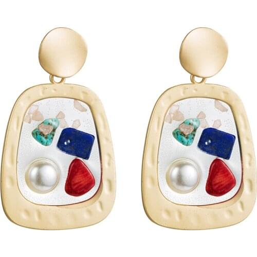 Stylish Minimalist Alloy Resin Pearl Embellished Geometric Earrings For Woman Retro Cool Wind Earrings