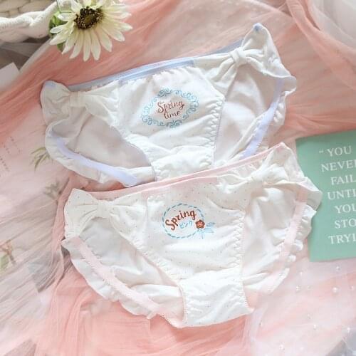 Sweet Lovely Lolita Wind Japanese Teen Girl Bow Dot Printing Underwear Low Waist Comfortable Pure Cotton Briefs Cartoon Panties