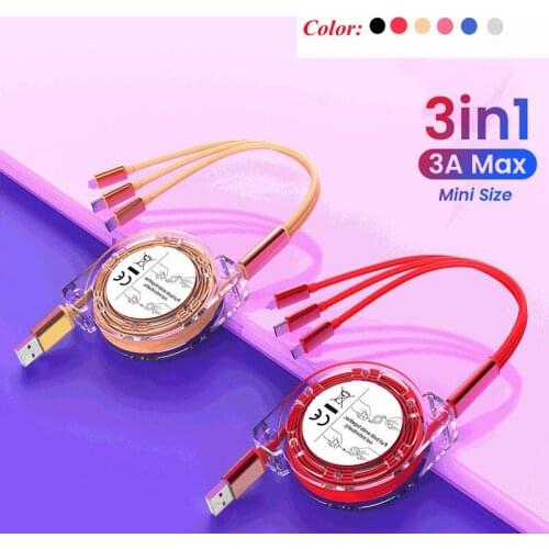 6 Colors 3-in-1 Charging Cable Retractable USB Type C Lighting 2.4A Fast Charge 1M Data Line Phone Accessories