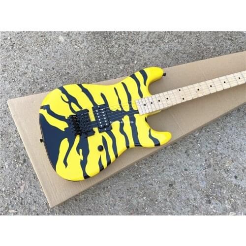 High quality yellow tiger print hand painted electric guitar double shake vibrato free shipping