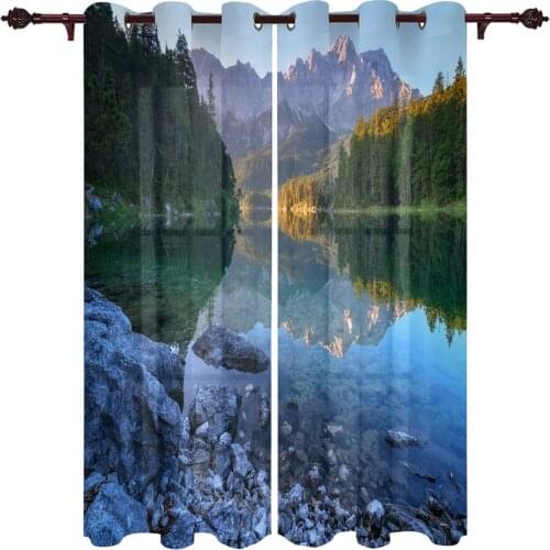 Lake Trees Mountain Peaks Kitchen Curtain Kids Bedroom Living Room Balcony French Windows Curtain Fabric Pergola Bathroom