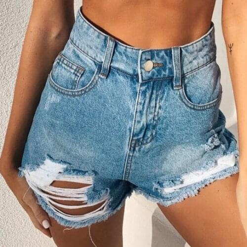 Summer Women Sexy Skinny Denim Shorts 2020 Casual Black Blue High Waist Ripped Biker Short Jeans Femme Hotpants Shores De Mujer