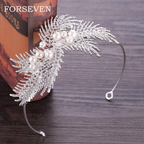 Pearl Crown For Wedding Hair Ornaments Feather Bridal Tiaras With Pearl Women Hairbands Wedding Crown Headband Pearl Rhinestone