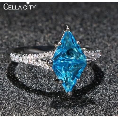 Cellacity Geometry Aquamarine Ring for Women Huge Gemstones Hyperbole Silver 925 Jewelry Female Gifts Wedding Party Size6-10