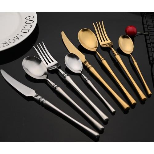 1/2/4/6 Set Luxury Western Tableware Set Black/Gold Matte Dinnerware Cutlery Set 304 Stainless Steel Knife Fork Scoop Silverware