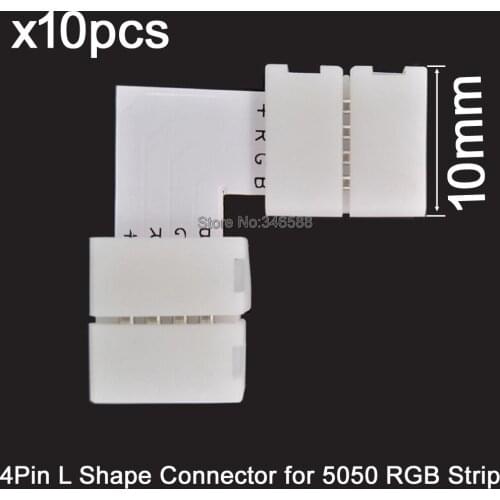 10pcs 4Pin 4-Pin 10mm L-shape RGB PCB Corner Splitter Connector Solderless No Welding Adaptor with Clips for 5050 RGB LED Strips