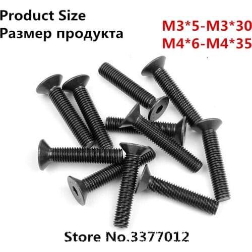 10pcs/lot SZ003-2 10.9 strength Flat head hexagon screw M3*4-M3*30 M4*6-M4*35 Black countersunk head hex bolts