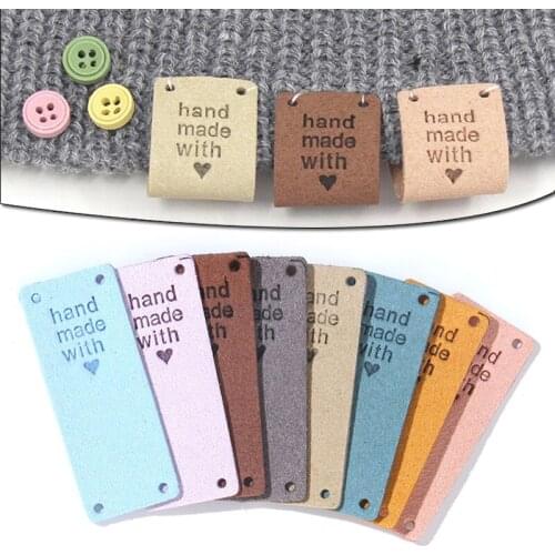 20Pcs Garment Label Tags Hand Made With Love Leather Label For Clothes Handmade Label Sewing Tags Knitting Accessories