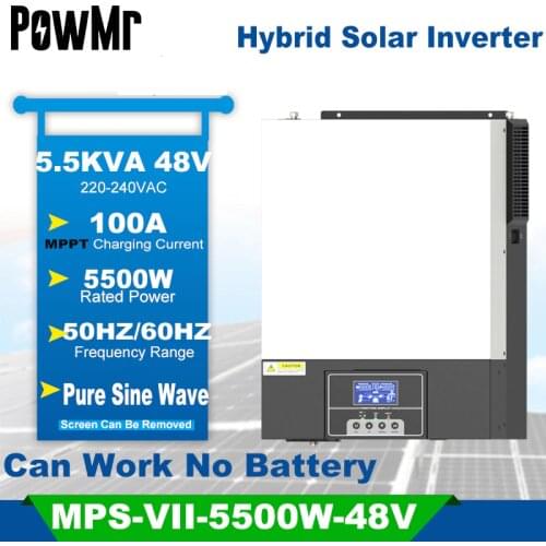 5500W Solar Hybrid Inverter 220V 48Vdv Build In100A MPPT Solar Charge Controller Off Grid Solar Inverter Screen Can Be Moved