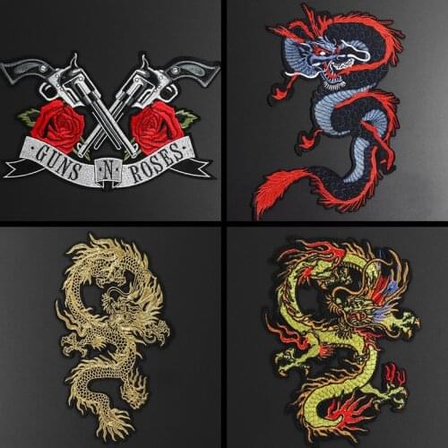 Wings Cross Biker Patches For Clothing Iron On Snake Dragon Appliques Large Punk Badges Motorcycle Embroidered Coat Accessory