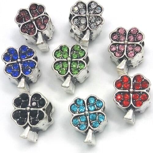 Free shipping 2017 new 30pcs 12x9mm big hole mix colors rhinestone four leaves big beads fit European bracelet DIY