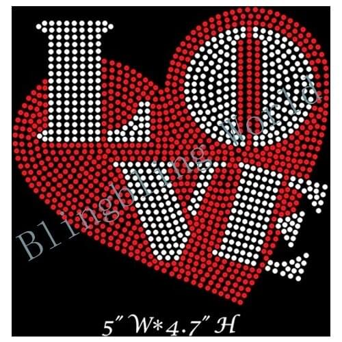 Free shipping iron on transfer patches hot fix rhinestone motif iron on crystal transfers love design