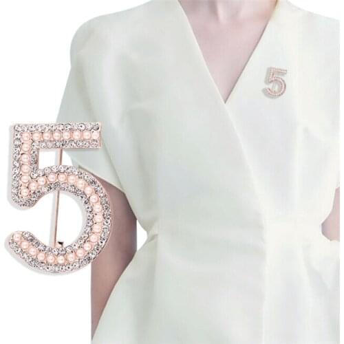 Letter 5 Brooch Pin Rhinestone Crystal Coat Collar Brooch Wedding Jewelry Gift