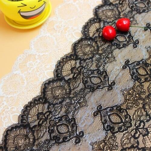 Black White Hollow Elastic Lace Trim Clothing Accessories DIY Sewing Wide 22cm Lace Applique Stretch Trimmings Lace Fabric