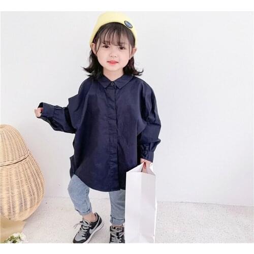 2021 Spring Korean Boys and Girls Irregular Swing Loose Long Sleeve Shirt Children Oversize Shirt Kids Girls Solid Casual Blouse