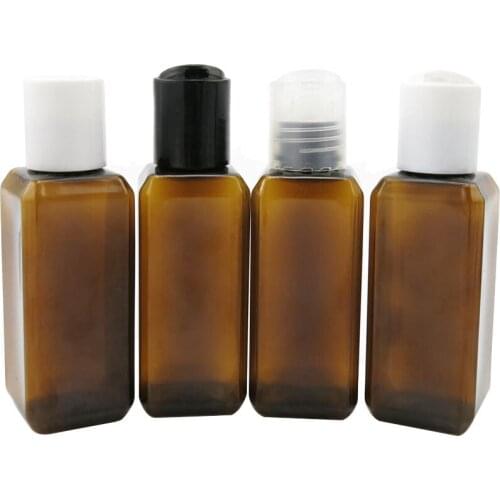 100pcs/lot 50ml Travel Portable Empty Square Amber Plastic Lotion Cream Botte with Disc Cap Hotel Shampoo Gel Bottle