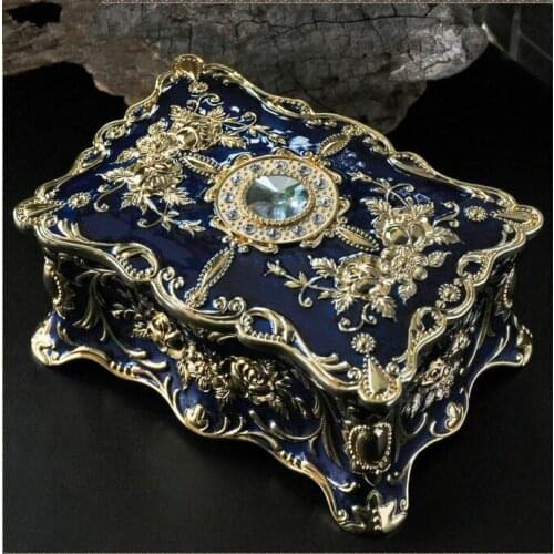 Retro flower carved two layer metal jewelry box jewelry organizer gift cardboard boxes for makeup organizer metal box