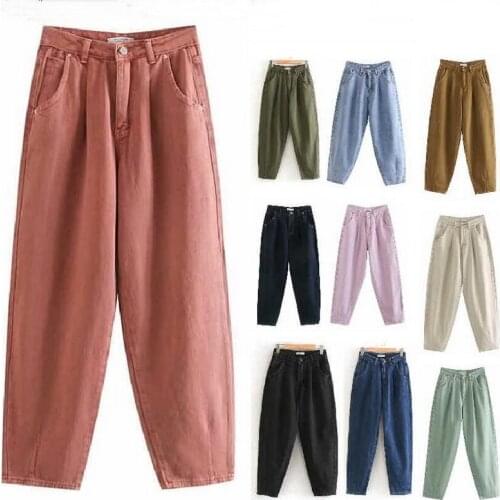 2021 New Jeans Female Loose Casual Harem Pants Boyfriends Mom Jeans Streetwear Denim Pant Pleated Trousers Fashion Jeans