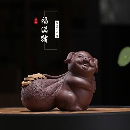 Pet purple clay f with the pig pig send blessing to send money pig pigs with a tea tray furnishing articles wholesale