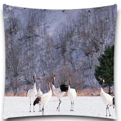 A group of cranes in the snow 2D print creative Pillow case Square cotton polyester cushion cover 5 size 9 style