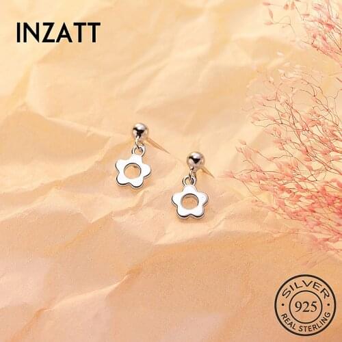 INZATT Real 925 Sterling Silver Hollow Flower Stud Earrings For Fashion Women party Minimalist Fine Jewelry Punk Accessories